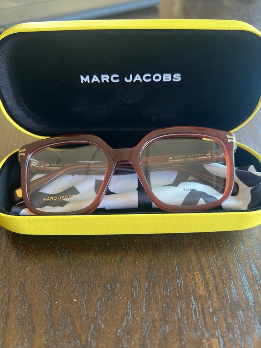 Marc Jacobs Brown Square Optical Glasses with Subtle Gold Accents